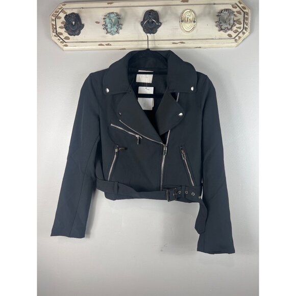 All row Jackets & Blazers - all row Women's Moto Jacket Black Cropped Silver Zippers Small